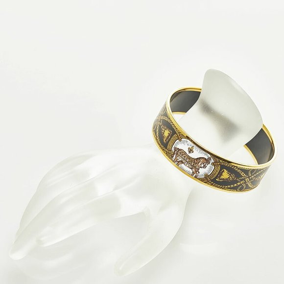 Hermes Email GM Hakuba Cloisonne Bangle Black Gold Plated Women's HERMES - Picture 6 of 6